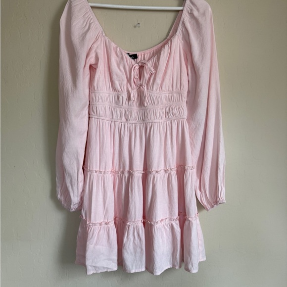 Trixxi Dresses & Skirts - Trixxi Pink Long Sleeve Tiered Dress Milkmaid Prairie Coquette